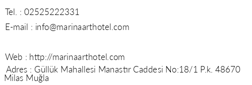 Marina Art Hotel telefon numaraları, faks, e-mail, posta adresi ve iletişim bilgileri
